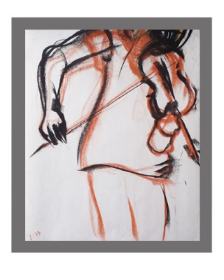 gesture drawing using ochre and black chunky charcoal